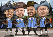 Карикатура на мушкетеров для фанатов "Трех мушкетеров"
