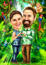Benutzerdefinierte Ganzkörperfarben-Sommerkarikaturzeichnung von 2 Personen aus Fotos