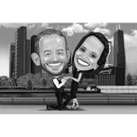 Proposal Couple Full Body High Caricature Black and White Style with Custom Background