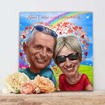 Caricature de cadeau de couple drôle avec fond personnalisé sur toile Impression sur toile