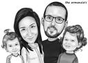 Family+with+Kids+Caricature+Portrait+on+Blue+Background