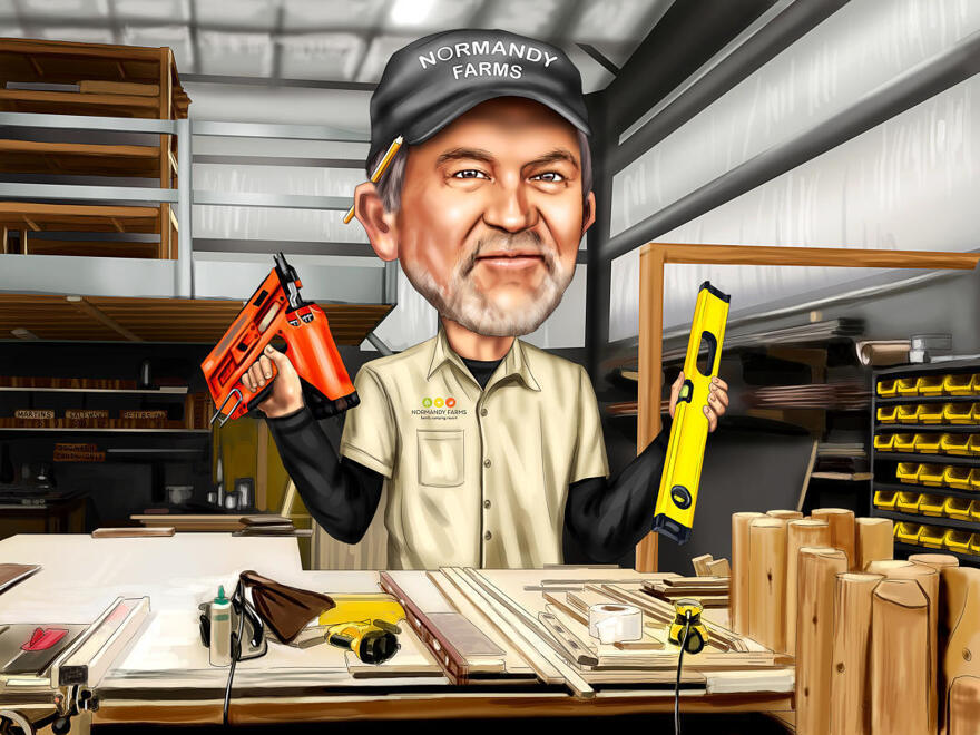 Handyman Drawing with Custom Background and Tools