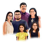 Håndtegnet blyant familieportræt fra fotos