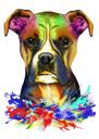 Boxerhund tecknad karikatyrritning i akvarellstil från foton