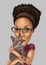 Person und Katze Cartoon Karikatur im Farbstil mit grauem Hintergrund