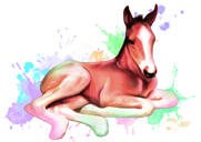 Akvareļu zirga portrets no fotogrāfijām pilnā ķermeņa stilā