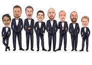Caricatura de cuerpo entero de un grupo de padrinos de boda