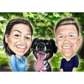 Couple with Dog Caricature Portrait with Colored Background