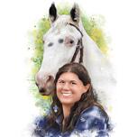 Persona ar zirga portretu dabīgā akvarelī