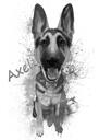 Charcoal Full Body Portrait of German Shepherd Dog in Black and White Style from Photo