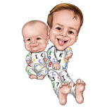 Siblings Full Body Funny Caricature in Color Style