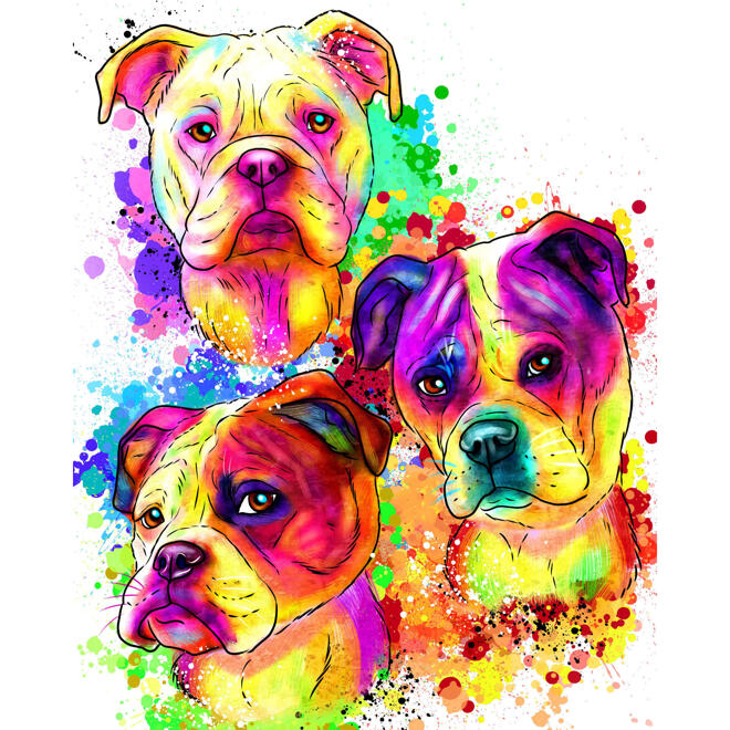 Retrato do Boxer Group em aquarela estilo arco-íris das fotos