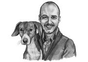 Dog with Owner Portrait from Photos in Black and White