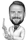 Melnbaltā ārsta osteopātijas terapeita karikatūra no fotogrāfijām