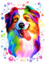 Australian Shepherd Aquarell Stil Karikatur Portrait von Photo