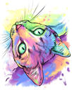 Retrato de gato personalizado de fotos - Pintura de acuarela en colores pastel suaves