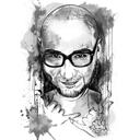 Portret de caricatură de persoană din fotografii în stil acuarelă grafit