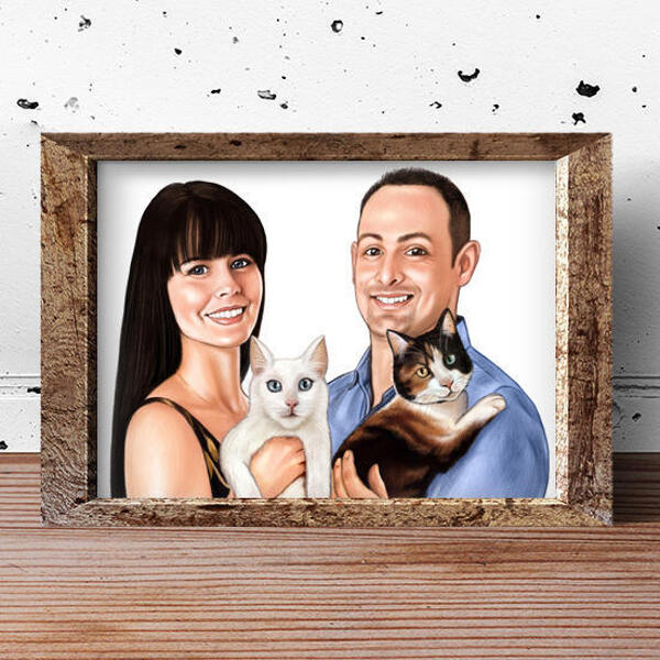 Gezin met huisdieren karikatuur print