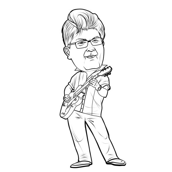 Person with Guitar Caricature in Line Style for Music Lovers Gift