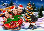 Christmas Card - Family in Santa's Sleigh with Pets