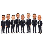 Caricatura de cuerpo entero de un grupo de padrinos de boda