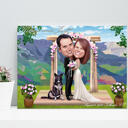 Couple avec caricature colorée d'animaux de compagnie à partir de photos sur toile personnalisée