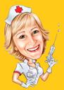 ممرضة مخصصة كاريكاتير من الصور مع خلفية ملونة واحدة