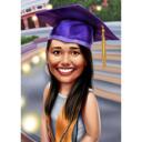 Caricatura de graduación de una foto con el nombre de la escuela