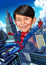 Spider Kid filminspirerad karikatyr i färg helkroppsstil
