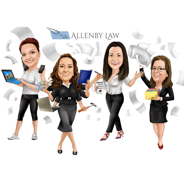 Lawyers Group Caricature in Full Body Color Style from Photos