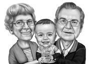 Dibujo de retrato de abuelos con niños