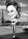Exaggerated 30 Years Girl Caricature in Monochrome Style with Background for Custom Birthday Gift
