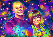 رسم زوجين بالألوان المائية مع قلوب