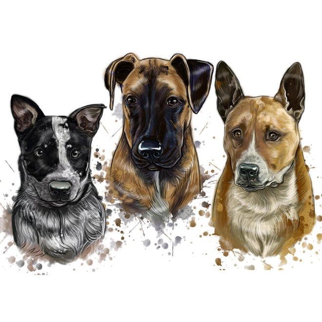 Group Dogs Portrayal Cartoon Watercolor Nature Tint Shading from Photos