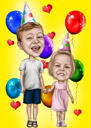 Dessin de dessin animé pour enfants à partir de photos dans un style de caricature hautement exagéré pour un cadeau de joyeux anniversaire