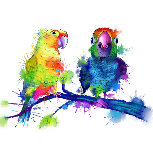 Celotělový pták akvarel portrét nakreslený z fotografií