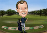 Retrato de caricatura de golfista de cuerpo entero
