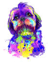 Cute Dog Caricature Portrait with Custom Pet Tag from Photos in Watercolor Style