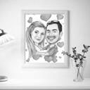 طباعة ملصق كاريكاتير للزوجين من الرأس والكتفين بأسلوب أبيض وأسود