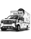 Anpassad ambulanskarikatyr i svartvit stil från foto