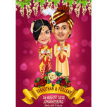 Pareja india de dibujos animados de boda de Bollywood