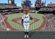 Baseball-Karikatur mit einfarbigem Hintergrund