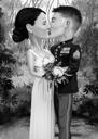 Presente personalizado de caricatura de casal se beijando desenhado à mão de fotos
