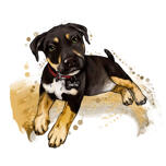 Retrato de caricatura de cachorro Rottweiler em aquarelas naturais