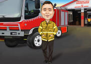 Farbige Zeichnung eines Feuerwehrmann-Portraits