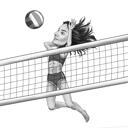 Volleyball-Spieler-Karikatur aus handgezeichneten Fotos im Schwarz-Weiß-Stil
