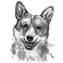 Gråskala akvarel stil Corgi portræt af dit kæledyr fra foto