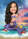 Custom Mermaid Caricature with Colored Background