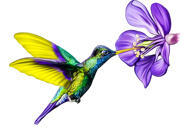 Lindude karikatuur fotodelt, mis on käsitsi joonistatud kogu keha värvi stiilis