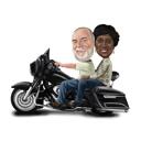 Pár na motorce karikatura v barevném stylu z fotografií